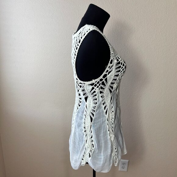 Ecoté Cream Lace Crochet Boho Tunic Top Size L - Picture 6 of 7